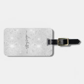 Monogrammnamenskript für Silver Glitzer Gepäckanhänger (Vorderseite horizontal)