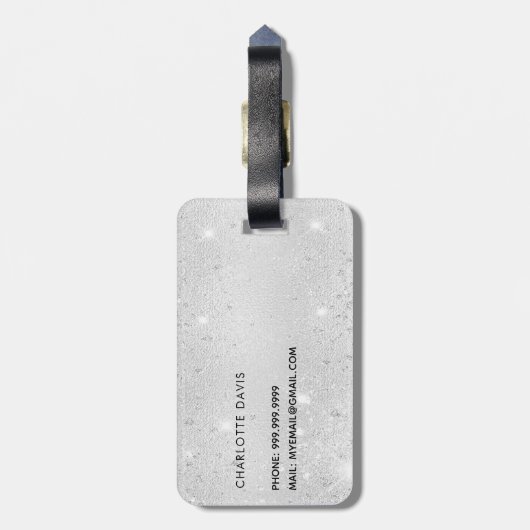Monogrammnamenskript für Silver Glitzer Gepäckanhänger (Rückseite vertikal)
