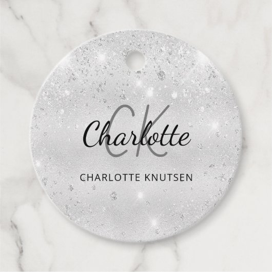 Monogrammnamenskript für Silver Glitzer Geschenkanhänger (Vorderseite)