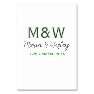 Monogrammpaar grau grün modern romantisches Date s Tischnummer