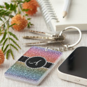 Monogrammregenbogen-Glitterdiamantschwarzkreis Schlüsselanhänger (Vorderseite rechts)