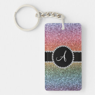 Monogrammregenbogen-Glitterdiamantschwarzkreis Schlüsselanhänger