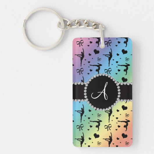 Monogrammregenbogengymnastik-Herzbögen Schlüsselanhänger (Vorderseite)