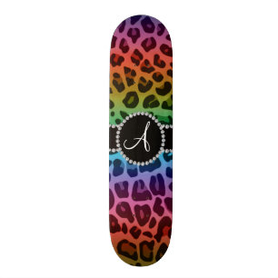 Monogrammregenbogenleopard-Druckkreis Skateboard