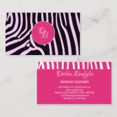 Monogrammrosa Zebra-Tierdruck-Designer Visitenkarte (Vorne/Hinten)