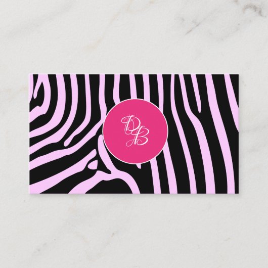 Monogrammrosa Zebra-Tierdruck-Designer Visitenkarte (Vorderseite)