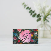 Monogrammschrift | Farbige Blume Visitenkarte (Stehend Vorderseite)