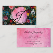 Monogrammschrift | Farbige Blume Visitenkarte (Vorne/Hinten)