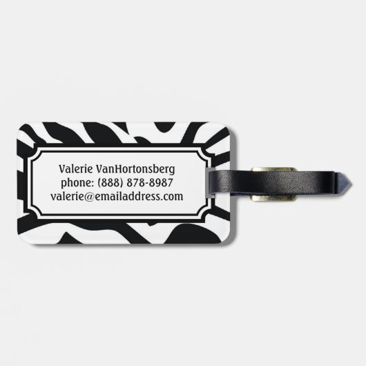 Monogrammschwarzer Zebra Stripes personalisierten Gepäckanhänger (Rückseite horizontal)