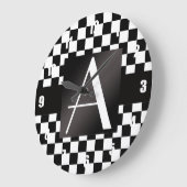 Monogrammschwarzweiss-Schachbrett Große Wanduhr (Winkel)
