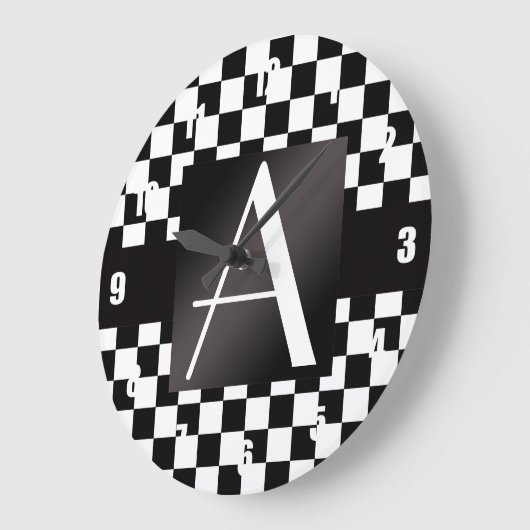 Monogrammschwarzweiss-Schachbrett Große Wanduhr (Winkel)
