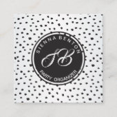 Monogrammschwarzweiss-Tupfen Quadratische Visitenkarte (Vorderseite)