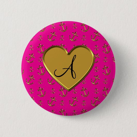 Monogrammverankert NeonPinkgold Herz Button (Vorderseite)