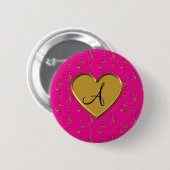 Monogrammverankert NeonPinkgold Herz Button (Vorne & Hinten)