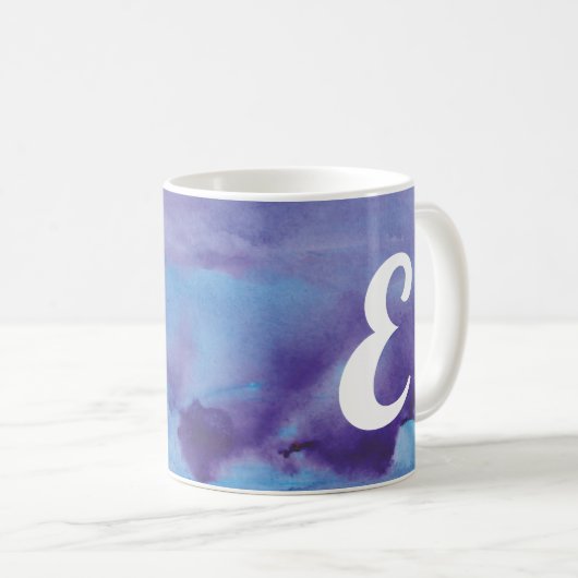 Monogrammwatercolor-blaue lila Marmorart Kaffeetasse (VorderseiteRechts)