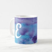 Monogrammwatercolor-blaue lila Marmorart Kaffeetasse (Vorderseite Links)
