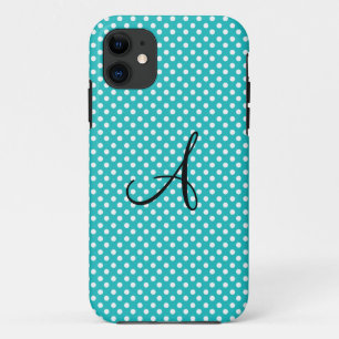 Monogrammweiß und Türkis-Tupfen Case-Mate iPhone Hülle