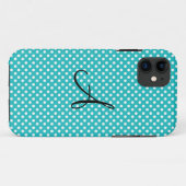 Monogrammweiß und Türkis-Tupfen Case-Mate iPhone Hülle (Rückseite (Horizontal))
