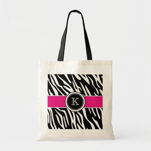 Monogrammzebra-Druck mit rosa Taschen-Tasche Tragetasche (Vorne)