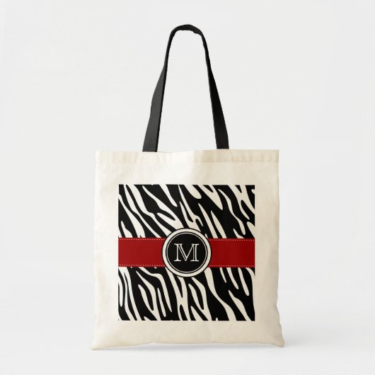 Monogrammzebra-Druck mit roter Taschen-Tasche Tragetasche (Vorne)