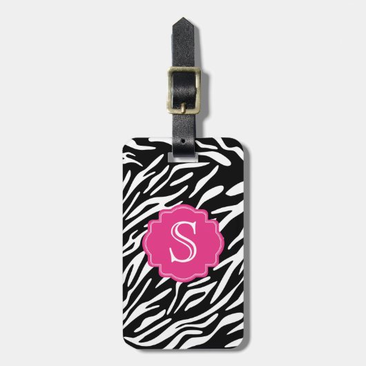 Monogrammzebra-Streifen mit rosa Gepäckanhänger (Vorderseite vertikal)