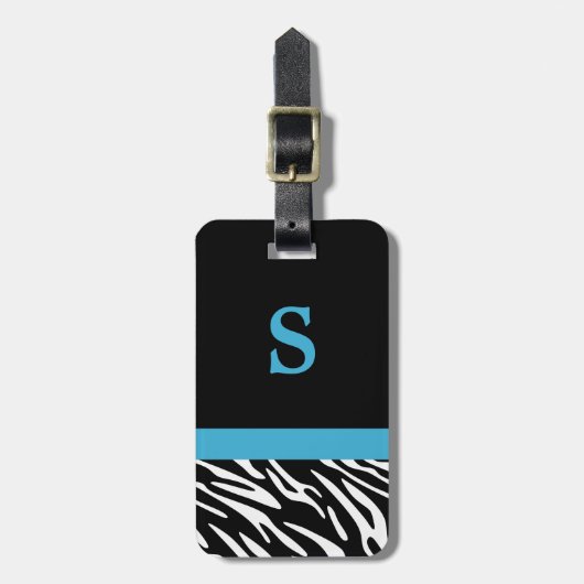 Monogrammzebra-Streifen mit Türkis-Gepäckanhänger Gepäckanhänger (Vorderseite vertikal)