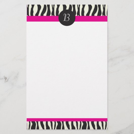 MonogrammZebra Stripes kundengerechtes Briefpapier (Vorderseite)