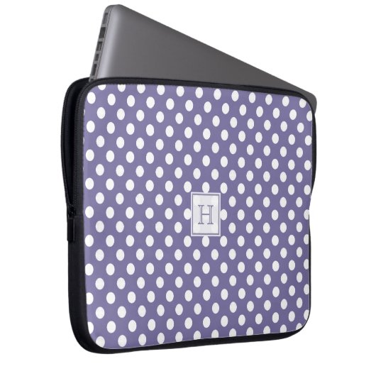 MonogramPurple mit weißer Tupfen-Laptop-Hülse Laptopschutzhülle (Vorne Rechts)