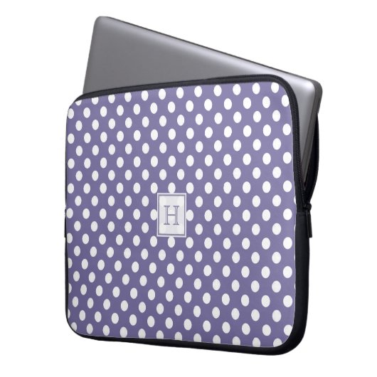 MonogramPurple mit weißer Tupfen-Laptop-Hülse Laptopschutzhülle (Vorderseite Links)