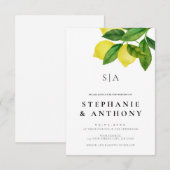 Monograms Lemon Branch Greenery Wedding Einladung (Vorne/Hinten)