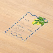 Monograms Lemon Citrus, Blue Wave Border Wedding   Acryleinladungen (Ablage )