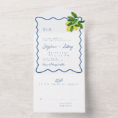 Monograms Lemon Citrus, Blue Wave Border Wedding All In One Einladung (Innen)