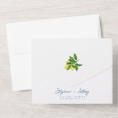 Monograms Lemon Citrus, Blue Wave Border Wedding All In One Einladung (Rückseite)