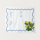 Monograms Lemon Citrus, Blue Wave Border Wedding   Wandteppich (Vorderseite (Horizontal))