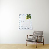 Monograms Lemon Citrus, Blue Wave Border Wedding   Wandteppich (Beispiel)