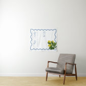 Monograms Lemon Citrus, Blue Wave Border Wedding   Wandteppich (Beispiel (Horizontal))