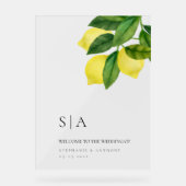 Monograms Lemon Citrus Branch Greenery Wedding  Acrylschild (Vorderseite)