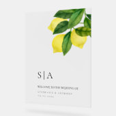 Monograms Lemon Citrus Branch Greenery Wedding  Acrylschild (Winkel)