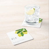 Monograms Lemon Citrus Branch Greenery Wedding  Rechteckiger Pappuntersetzer (Vor Ort)