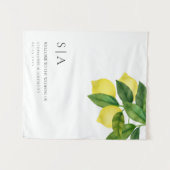 Monograms Lemon Citrus Branch Greenery Wedding  Wandteppich (Vorderseite (Horizontal))