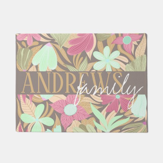 Monographie der rosa grünen Olive Floral Fußmatte (Vorderseite)