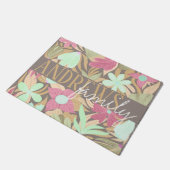 Monographie der rosa grünen Olive Floral Fußmatte (Schrägansicht)