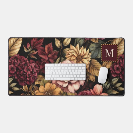 Monographie des Burgundy Floral Pattern Schreibtischunterlage (Tastatur & Maus)