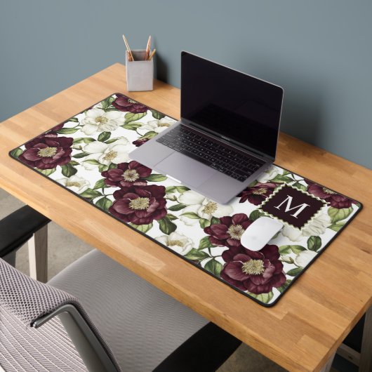 Monographie des Burgundy Floral Pattern Schreibtischunterlage (Büro 2)