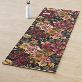 Monographie des Burgundy Floral Pattern Yogamatte