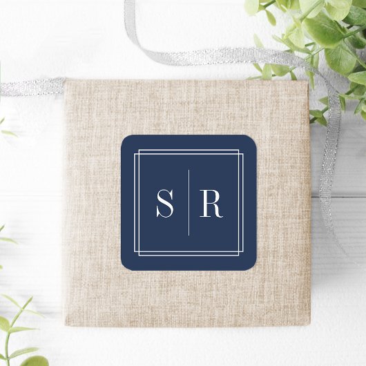 Monographie für Navy und White Wedding Quadratischer Aufkleber