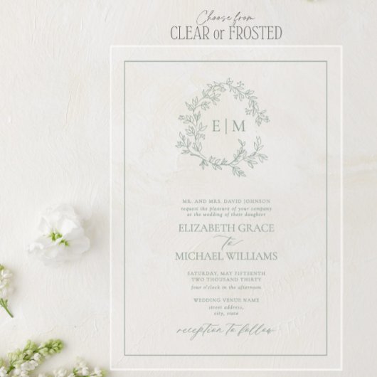 Monographie-Grün-Wappen-Monografie Acryleinladungen