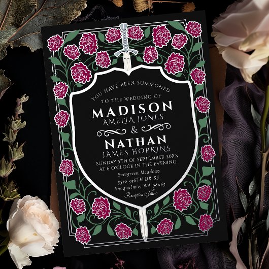 Monographie-Hochzeit der Burgunder-Schwertschild Folieneinladung