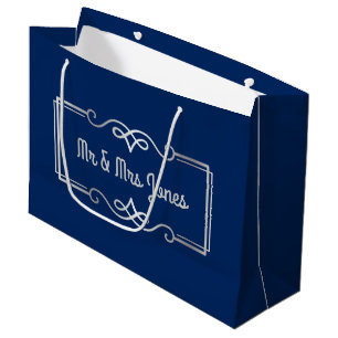 Monographie zum Hochzeitstag Silver Navy Blau Große Geschenktüte