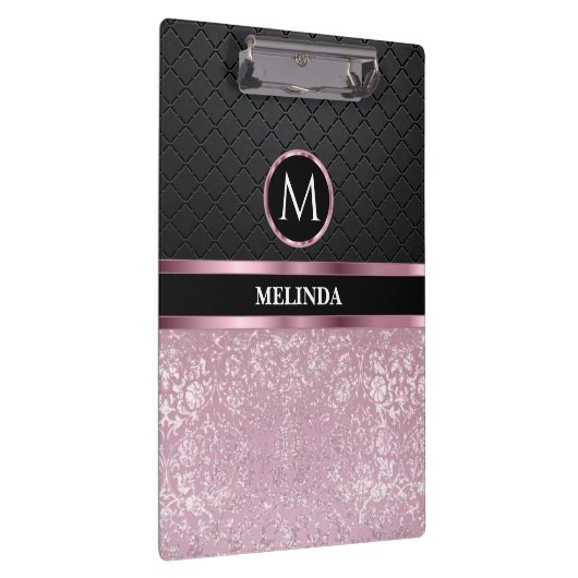 Monogrma Glittery Hübsch rosa und schwarz Klemmbrett (Rechts)